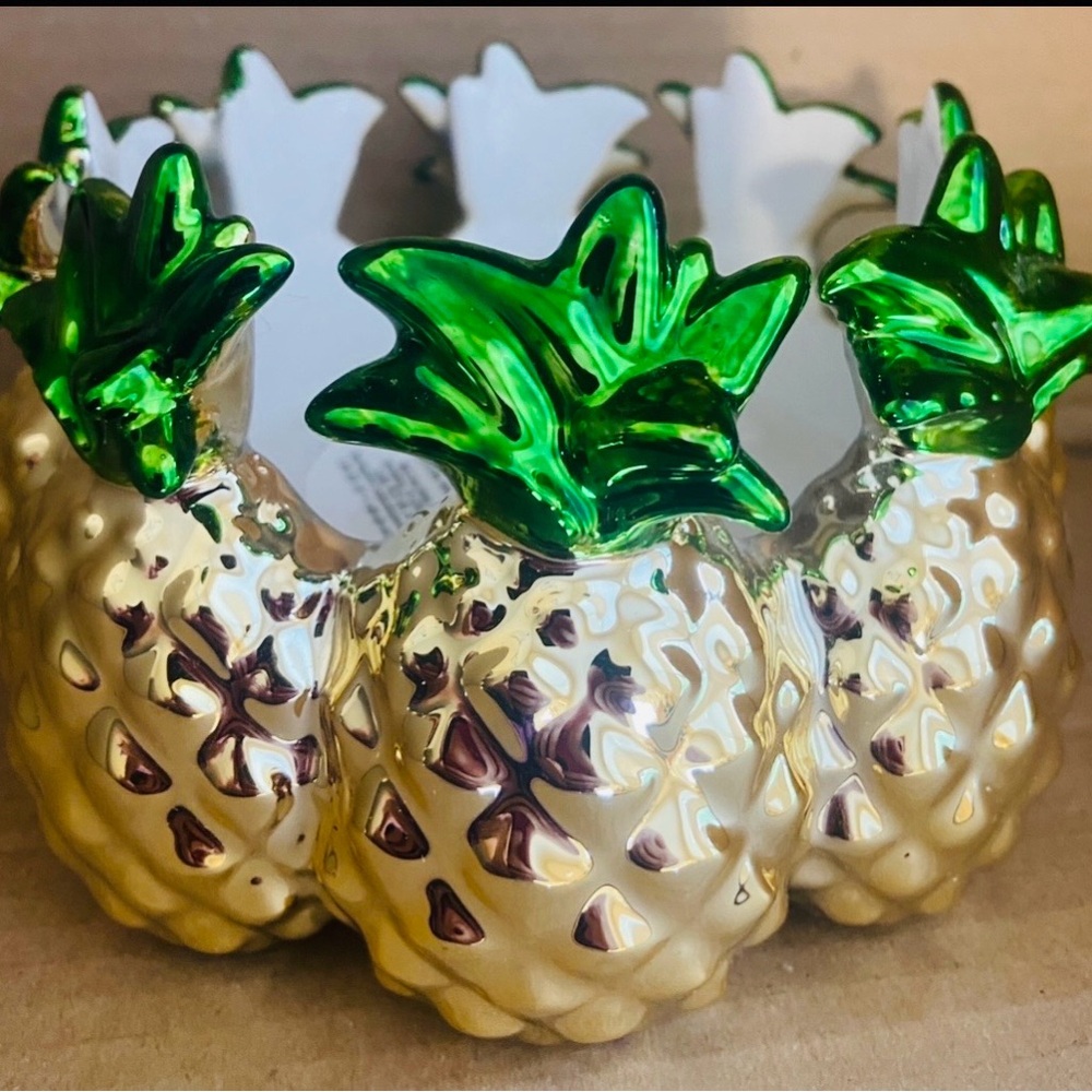 Gold and Green Pineapple 3 Wick  Candle Holder